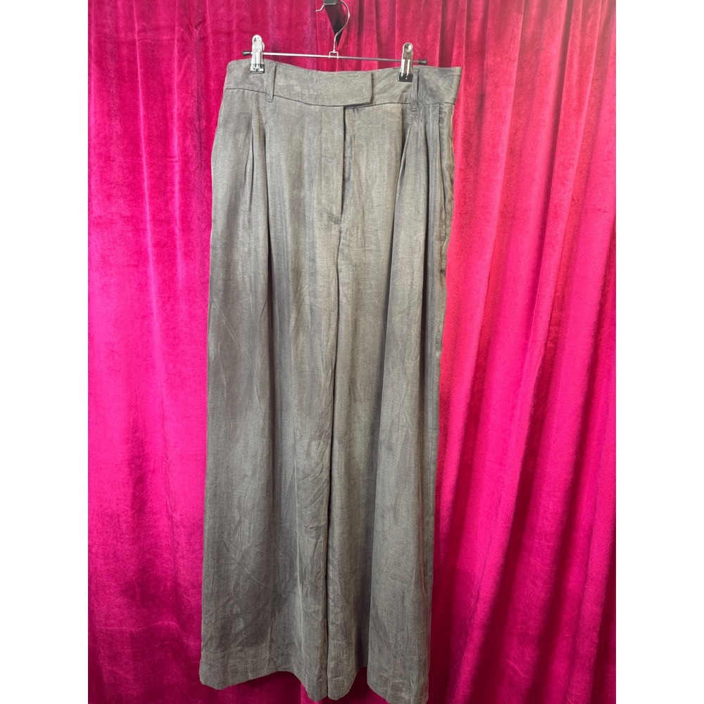AllSaints Wide Leg Trousers Womens 10 Gray Excellent Lyocell Pleated Front